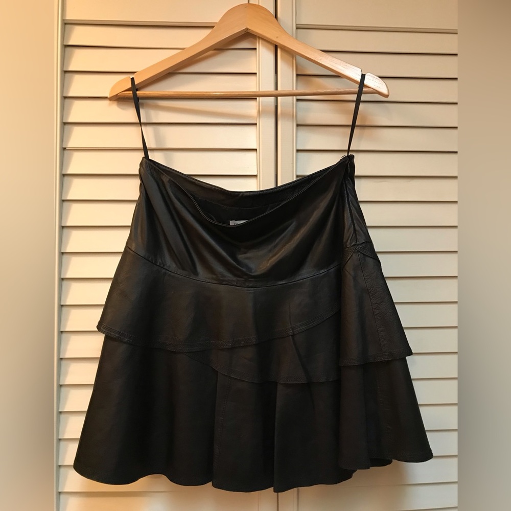 100% Leather Black Layered Hem Skirt